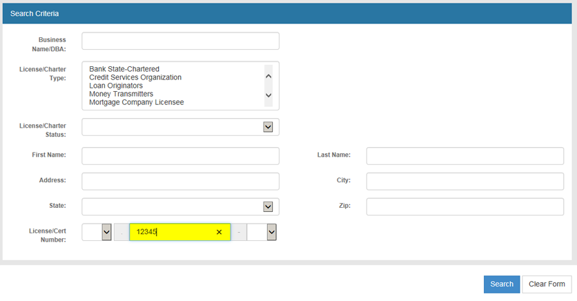 License number example