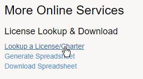 Click lookup a license
